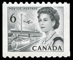 Queen Elizabeth II, Transport And Communications - Black - Horizontal Imperforate - HB - DEX Canada Postage Stamp | Centennial Issue