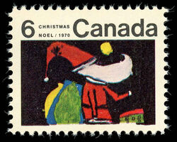Santa Claus - Green Spot On Moon Canada Postage Stamp | Christmas