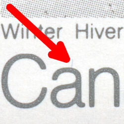 Winter - Vertical Blue Line Above First a in Canada Canada Postage Stamp | The Maple in four Seasons