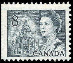 Queen Elizabeth II, Library Of Parliament - Booklet Single - OP4 - MF - PVA - Ribbed Vertically Canada Postage Stamp | Centennial Issue