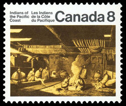 The Inside Of A House In Nootka Sound - HF Back Canada Postage Stamp | Indians of Canada, Indians of the Pacific Coast
