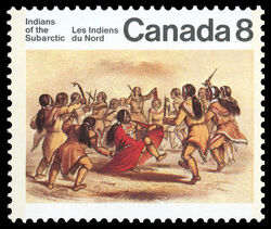 Dance Of The Kutcha-Kutchin - HF Back Canada Postage Stamp | Indians of Canada, Indians of the Subarctic