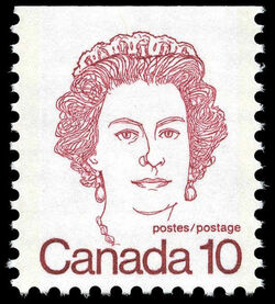 Queen Elizabeth II - Red - Booklet Single - DF Canada Postage Stamp | Caricature Definitives