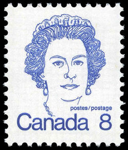 Queen Elizabeth II - Blue - DF - Perf 13 X 13.5 Canada Postage Stamp | Caricature Definitives