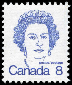 Queen Elizabeth II - Blue - DF - Ribbed Horizontally - Perf 12 X 12.5 Canada Postage Stamp | Caricature Definitives
