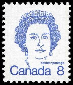 Queen Elizabeth II - Blue - Perf 12 X 12.5 - Spur On 8 Canada Postage Stamp | Caricature Definitives