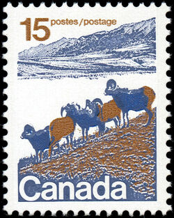 Mountain Sheep Of Western Canada - Type I - OP2 3mm - DF - Ribbed Vertically - Perf 12.5 X 12 Canada Postage Stamp