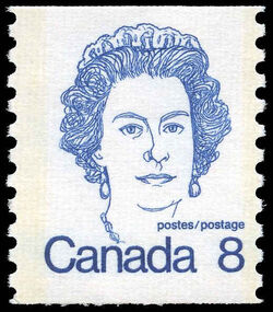 Queen Elizabeth II - Blue - Horizontal Imperforate - DF Canada Postage Stamp | Caricature Definitives