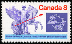 Universal Postal Union, 1874-1974 - Vertical Red Hairline Canada Postage Stamp