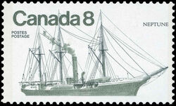 Neptune - Dull - Water Line Plate Scratch Canada Postage Stamp | Ships of Canada, Coastal Ships