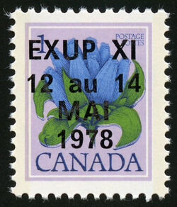Bottle Gentian, Gentiana Andrewsii - EXUP XI / 12 Au 14 / MAI / 1978 Overprint Canada Postage Stamp | Wildflowers of Canada