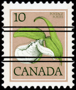 Sparrow's Egg Lady's Slipper, Cypripedium Passerinum - Plate 1 - NF / NF - Precanceled Canada Postage Stamp | Wildflowers of Canada
