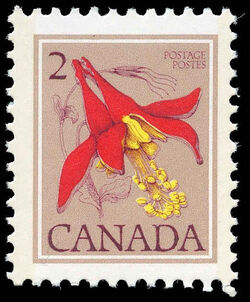 Western Columbine, Aquilegia Formosa - Ribbed Vertically Canada Postage Stamp