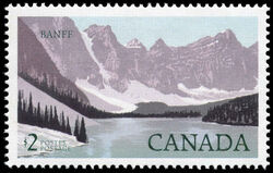 Banff - 2mm Black Scratch On Right Mountain Peak Canada Postage Stamp | National Parks