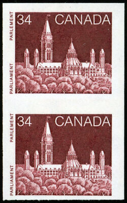 Parliament - Red Brown - Imperforate Pair Canada Postage Stamp | Parliament Buildings