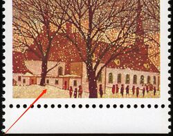 City Church - Red And Green Dots In Snow Canada Postage Stamp | Christmas