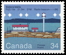 Sisters Islets, FI(2) 15s 21.3m 21M Radio Beacon -- (M) - LF / DF Canada Postage Stamp | Lighthouses of Canada