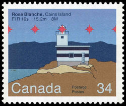 Rose Blanche, Cains Island, FI R 10s 15.2m 8M - LF / DF Canada Postage Stamp | Lighthouses of Canada