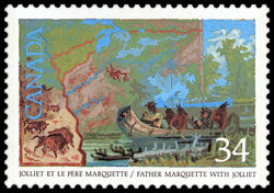 Father Marquette With Jolliet - MF / DF Canada Postage Stamp | Exploration of Canada, Investigators