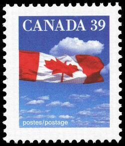 The Flag Over Clouds - Perf 12.8 X 13.1 Canada Postage Stamp | Canadian Flag