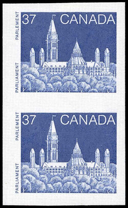 Parliament - Blue - Imperforate Pair - Creamy Paper Canada Postage Stamp | Parliament Buildings