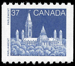 Parliament - Blue - Horizontal Imperforate - Peterborough Paper - MF Canada Postage Stamp | Parliament Buildings