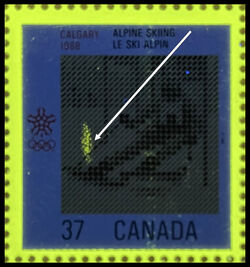 Alpine Skiing, Calgary, 1988 - Constant Tag Flaw Canada Postage Stamp | 1988 Olympic Winter Games