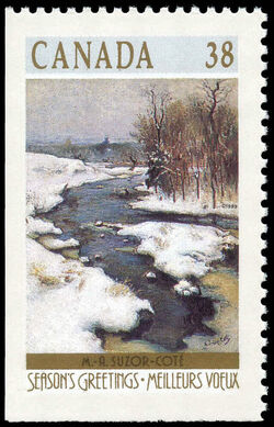 M.-A. Suzor-Cote, Bend In The GosseRiver, Arthabaska - Booklet Single Canada Postage Stamp | Christmas, Winter Landscapes