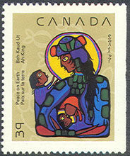 Virgin Mary With Christ Child And St. John The Baptist - Booklet Single Canada Postage Stamp | Christmas, Native Nativity