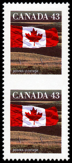 The Flag Over Field - Vertical Pair - Imperforate Between Canada Postage Stamp | Canadian Flag