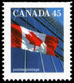 Flag Over Building - Booklet Single - Perf 14.5 X 14.6 - Size 22 X 26 Mm Canada Postage Stamp | Canadian Flag