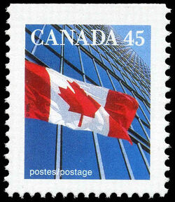 Flag Over Building - Booklet Single - Perf 13.6 X 13.1 - Size 22 X 26 Mm Canada Postage Stamp | Canadian Flag