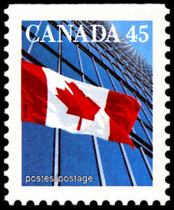 Flag Over Building - Booklet Single - Perf 13.0 X 13.3 - Size 20 X 24 Mm Canada Postage Stamp | Canadian Flag