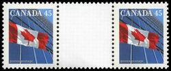 Flag Over Building - Horizontal Gutter Pair Canada Postage Stamp | Canadian Flag