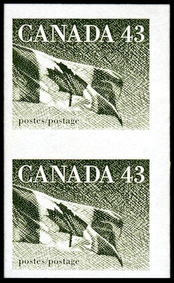 The Flag - Green - Imperforate Pair - DF Canada Postage Stamp | Canadian Flag
