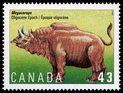 Megacerops, Oligocene Epoch - HF Canada Postage Stamp | Prehistoric Life in Canada, The Age of Mammals