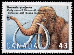 Mammuthus Primigenius, Woolly Mammoth, Pleistocene Epoch - HF Canada Postage Stamp | Prehistoric Life in Canada, The Age of Mammals