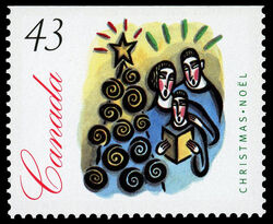 Group Of People Gathered Around A Christmas Tree - Booklet Single - LF Canada Postage Stamp | Christmas