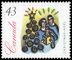 Group Of People Gathered Around A Christmas Tree - MF Canada Postage Stamp | Christmas