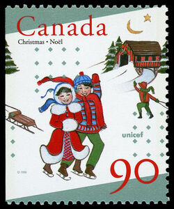 Christmas And Skating - Booklet Single Canada Postage Stamp | Christmas, UNICEF