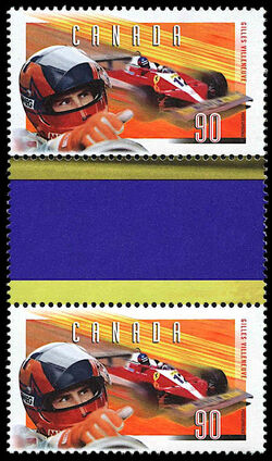 Gilles Villeneuve | Ferrari T-3, 1978 - Vertical Pair - Gutter Between Canada Postage Stamp | Gilles Villeneuve