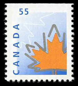 Stylized Maple Leaf - Orange Leaf With Blue Background - Booklet Single Canada Postage Stamp | Maple Leaf