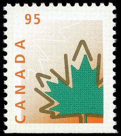 Stylized Maple Leaf - Green Leaf With Peach Background - Booklet Single Canada Postage Stamp | Maple Leaf