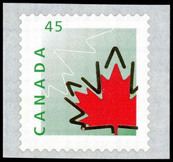 Stylized Maple Leaf - Red Leaf With Green Background - Without POSTAGE - Bullet Hole Canada Postage Stamp | Maple Leaf
