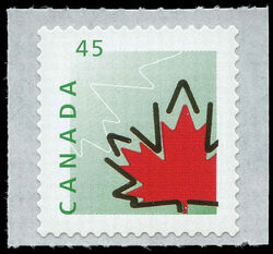 Stylized Maple Leaf - Red Leaf With Green Background - Without POSTAGE - Backing Paper Rouletted Horizontally Canada Postage Stamp | Maple Leaf