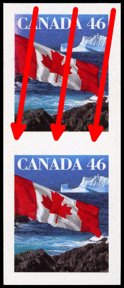 Flag Over Iceberg - Imperforate Pair - SA - Die Cutting Omitted Canada Postage Stamp | Canadian Flag