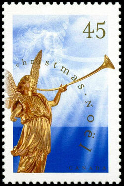 Angel Of The Last Judgement - Baroque Sculpture - Blue - Perf 13.1 X 13.6 Canada Postage Stamp | Christmas, Angels