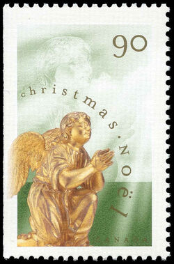 Adoring Angel Kneeling By Thomas Baillarge - Green - Booklet Single - Perf 13.1 X 13.6 Canada Postage Stamp | Christmas, Angels