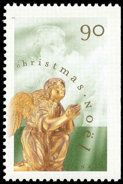 Adoring Angel Kneeling By Thomas Baillarge - Green - Booklet Single - Perf 13.1 Canada Postage Stamp | Christmas, Angels