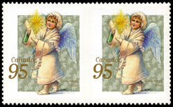 Angel With A Festive Star - Horizontal Pair - Imperforate Between Canada Postage Stamp | Christmas, Victorian Angels